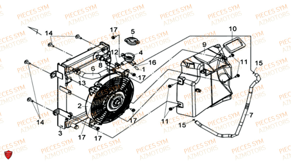 Radiateur SYM Pièces MAXSYM 600 I ABS EXECUTIVE EURO 4 - LX60A3-EU et LX60A4-EU (2017-2020)