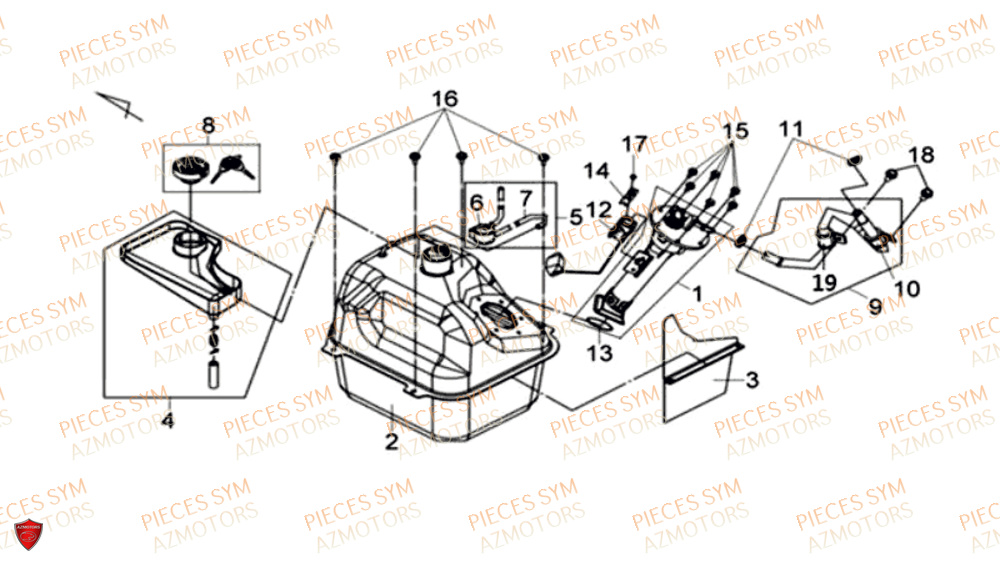 Reservoir SYM Pièces MAXSYM 600 I ABS EXECUTIVE EURO 4 - LX60A3-EU et LX60A4-EU (2017-2020)