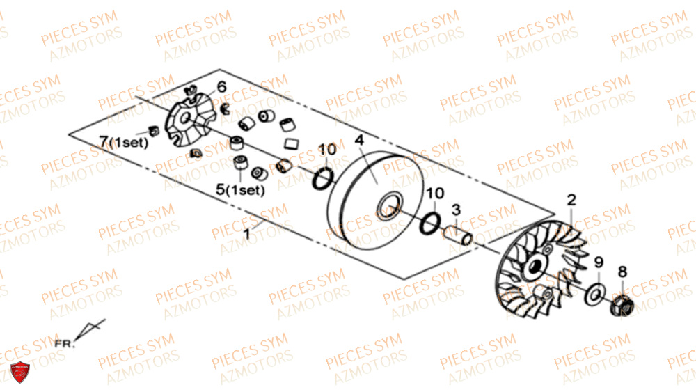 Variateur SYM Pièces MAXSYM 600 I ABS EXECUTIVE EURO 4 - LX60A3-EU et LX60A4-EU (2017-2020)