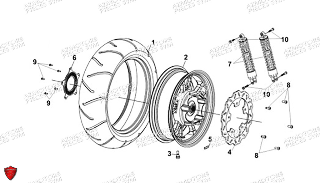 Roue Arriere Amortisseurs SYM Pièces MAXSYM GT 400 (LZ40W2-EU) EURO5 - 2024