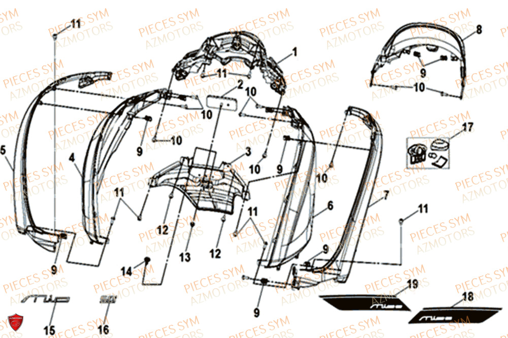 Carenage Lateral SYM Pièces MIO 50I E4 - FS05W1-EU (2019-2020)