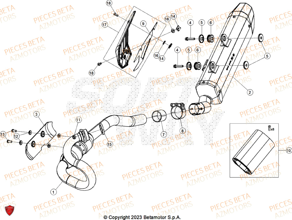 Echappement BETA Pièces BETA MOTARD RR 125 4T X GREY 2024