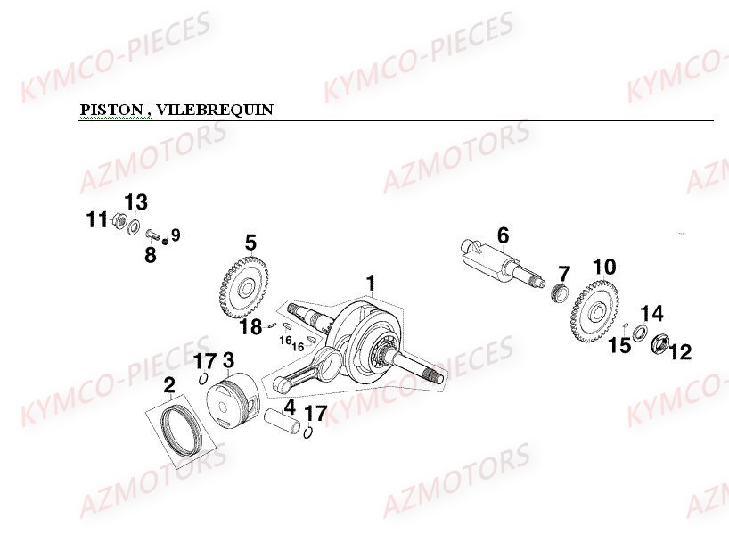 Piston Vilebrequin KYMCO Pièces MXER_150 4T EURO II HOMOLOGUE (LC30AB/LC30AD)