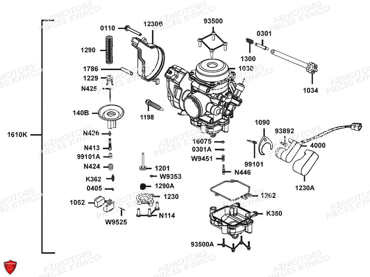 Carburation KYMCO Pièces MXU 400 IRS 4X4/2X4 4T EURO2 (LA70AD/AE/AL/LA70BF)