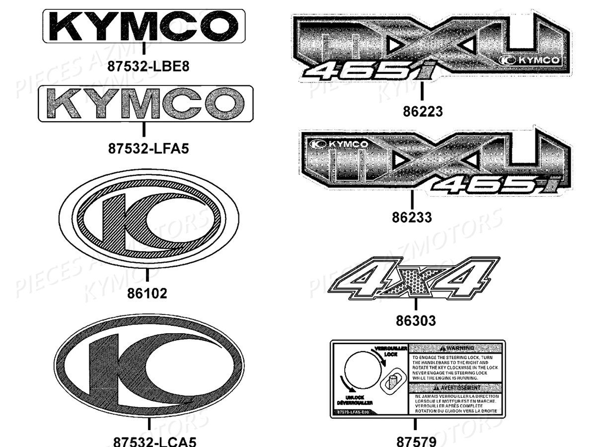 Decors KYMCO Pièces Kymco MXU 465I IRS 4T EURO2 (LA90AG/LC90AK)
