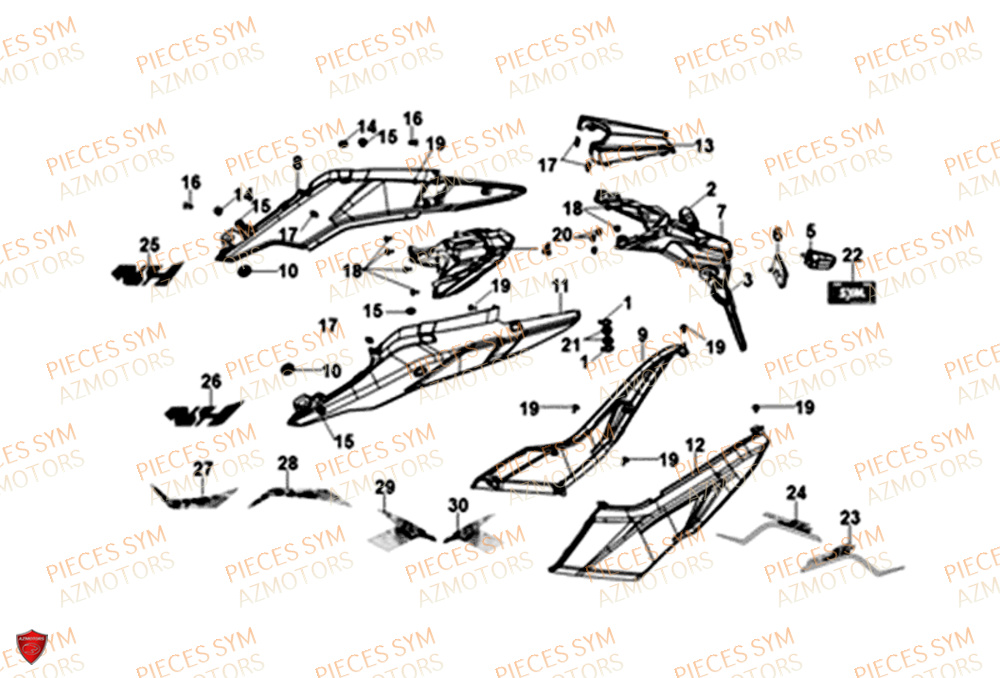 Carenages Arrieres Feu Arriere SYM Pièces NH-T 125I - MG12B1-EU (2019)