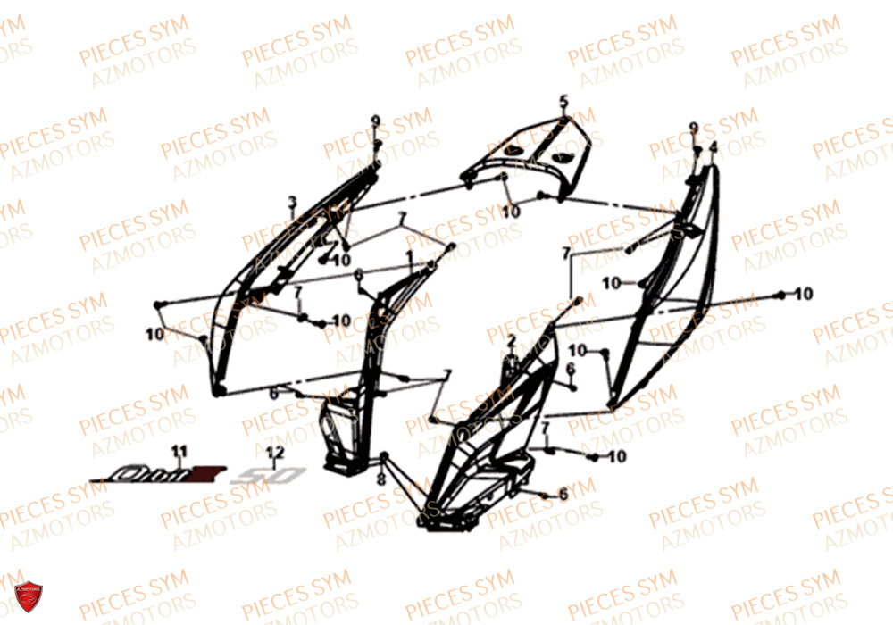 Carenage Lateral SYM Pièces ORBIT 50 III - XE05W1-EU (2019-2020)