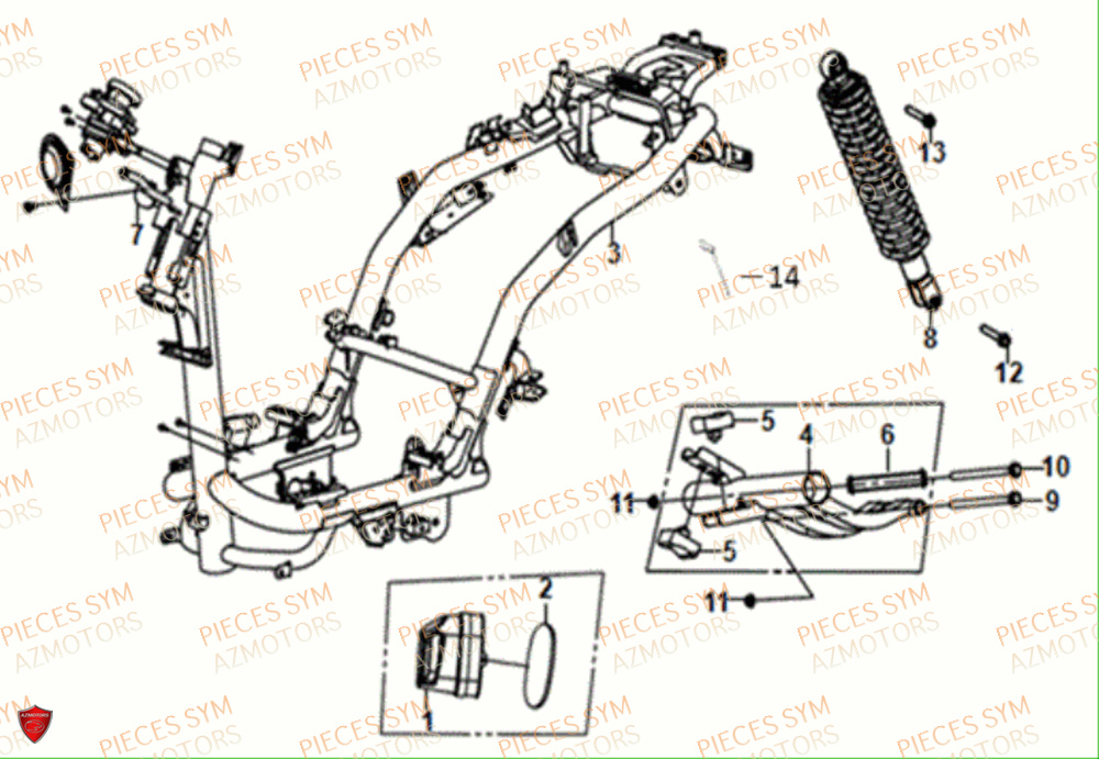 Chassis SYM Pièces ORBIT 50 III - XE05W1-EU (2019-2020)