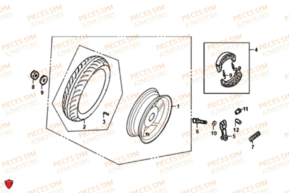 Roue Arriere SYM Pièces ORBIT 50 III - XE05W1-EU (2019-2020)