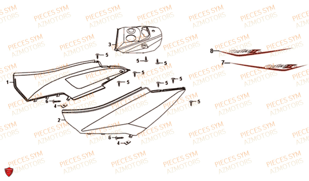 Carenage Lateral SYM Pièces ORBIT 50 II - AE05W8-EU (2019-2020)