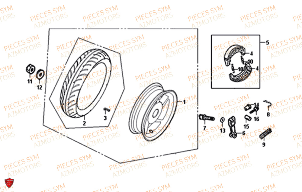 Roue Arriere SYM Pièces ORBIT 50 II - AE05W8-EU (2019-2020)