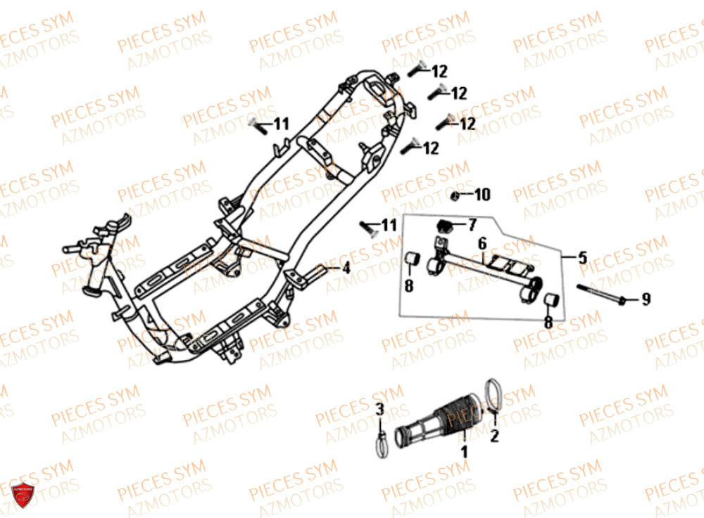 Cadre SYM Pièces ORBIT II 50 2T NAKED (45 KM/H) - JE05W4-FR (2016)