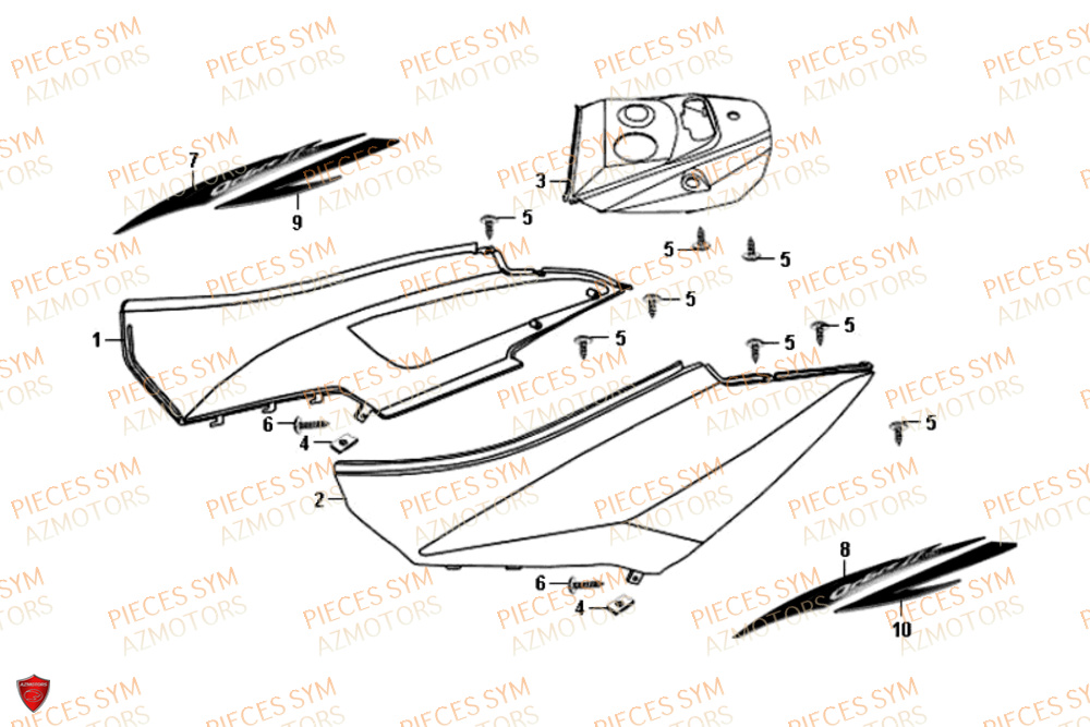 Carenages Lateraux SYM Pièces ORBIT II 50 2T NAKED (45 KM/H) - JE05W4-FR (2016)
