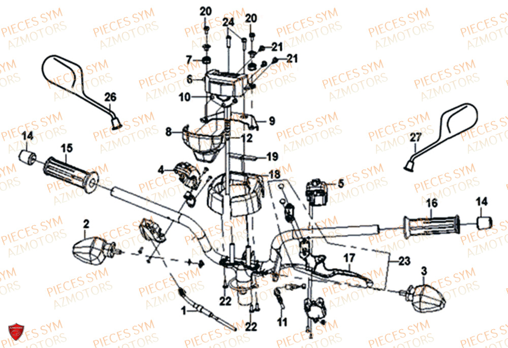 Commandes Guidon SYM Pièces ORBIT II 50 2T NAKED (45 KM/H) - JE05W4-FR (2016)