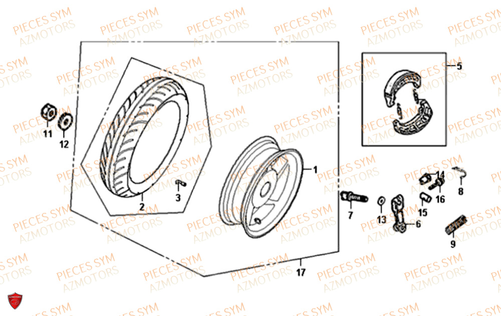 Roue Arriere SYM Pièces ORBIT II 50 2T NAKED (45 KM/H) - JE05W4-FR (2016)