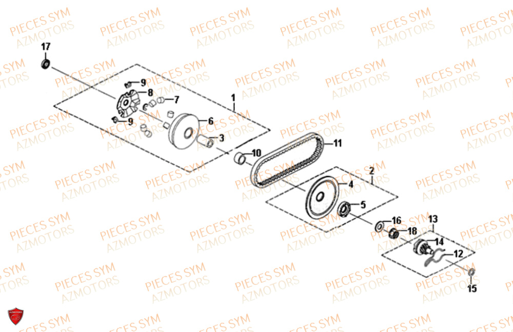 Variateur SYM Pièces ORBIT II 50 2T NAKED (45 KM/H) - JE05W4-FR (2016)