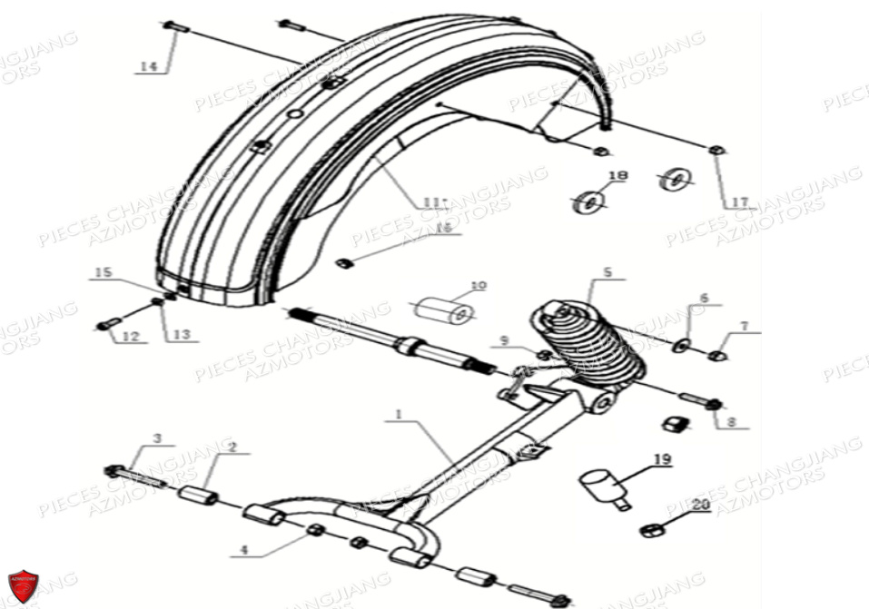 ECROU NOIR M8 CJ 650 EUIV-EUV CHANGJIANG pour GARDE-BOUE DU PANIER de PEKIN EXPRESS EURO 5