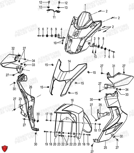 Carenages Face Avant FB MONDIAL Pieces PIEGA 125 ABS M3 (2023)