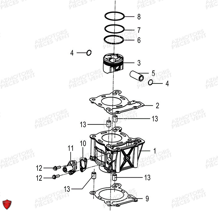 Cylindre Piston FB MONDIAL Pieces PIEGA 125 ABS M3 (2023)