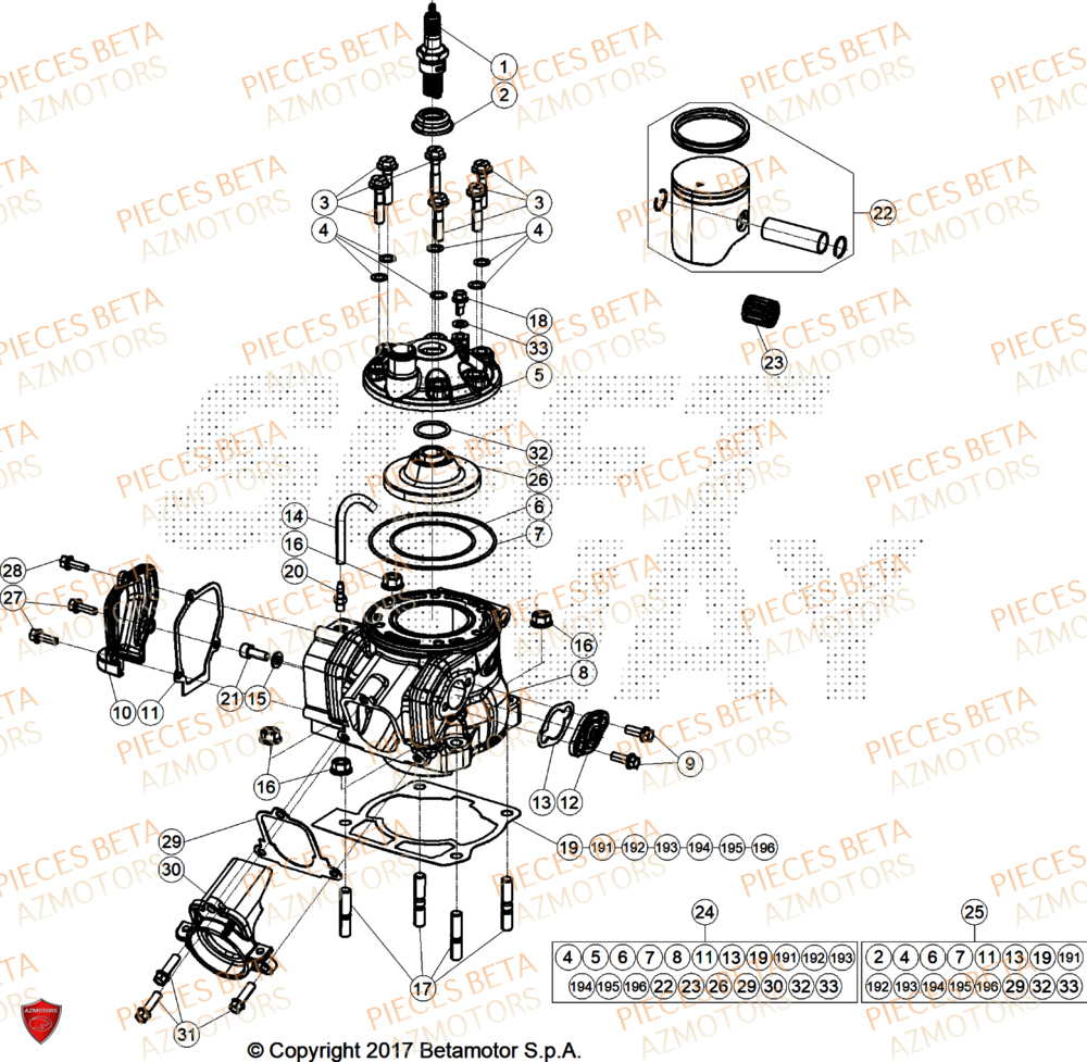 Cylindre BETA Pièces Beta RR 125 2T X-PRO - 2025