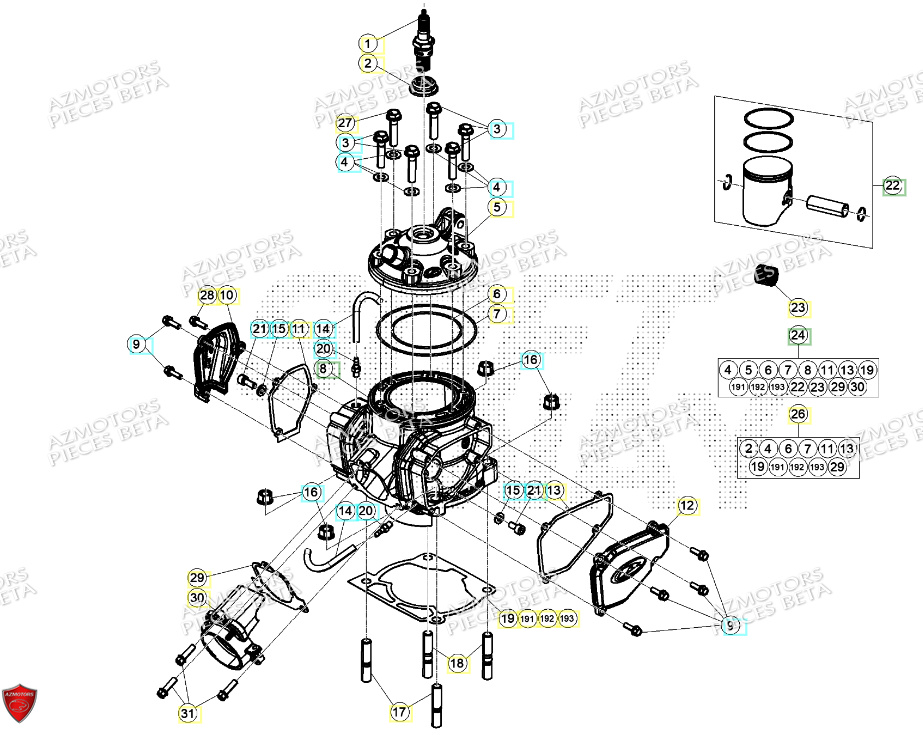 Cylindre Culasse Bougie BETA Pieces BETA RR 2T 250 - (2024)