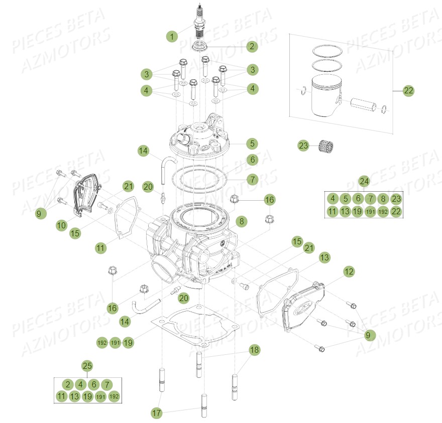Cylindre Culasse Piston Du No Serie 700001 A 749999 BETA Pièces BETA RR 2T 300 - (2014)