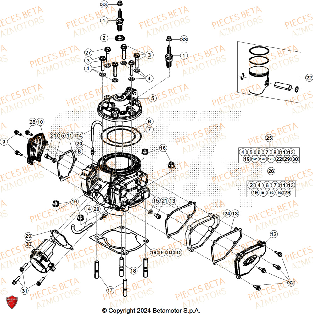 Cylindre BETA Pieces BETA ENDURO RR 300 2T RACE - (2025)