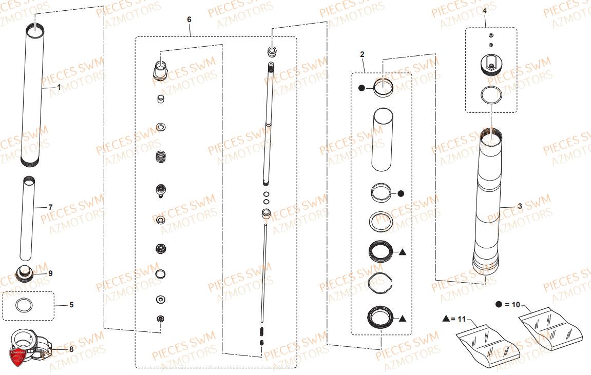 Fourche Droit SWM Pieces SWM Origine RS 125R ENDURO E4(2019)
