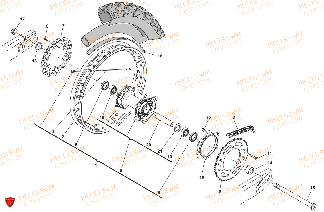 Roue Arriere SWM Pieces SWM Origine RS 125R ENDURO E4(2020)
