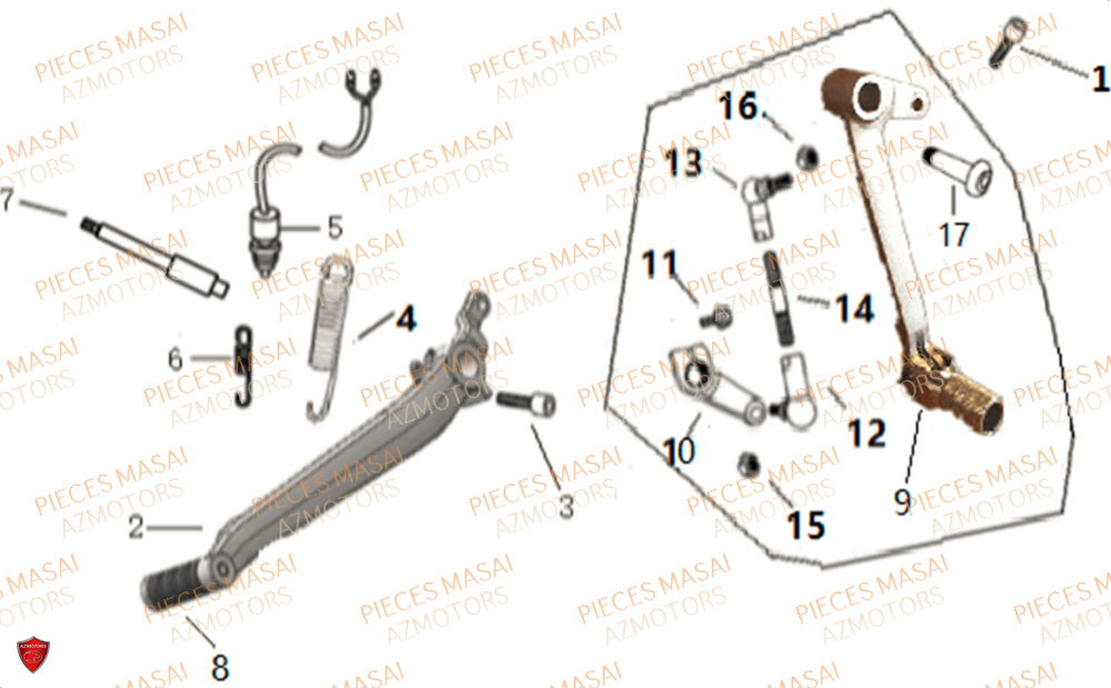 Bequille Leviers No Serie=xxs12xxmu Etxxs12xxnu MASAI Pièces Moto SCRAMBLER 125cc 2021