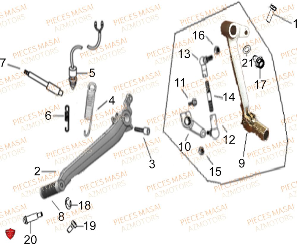 Bequille Levier Select Vit No Serie=xxs12xxpu MASAI Pièces Moto SCRAMBLER 125cc 2021