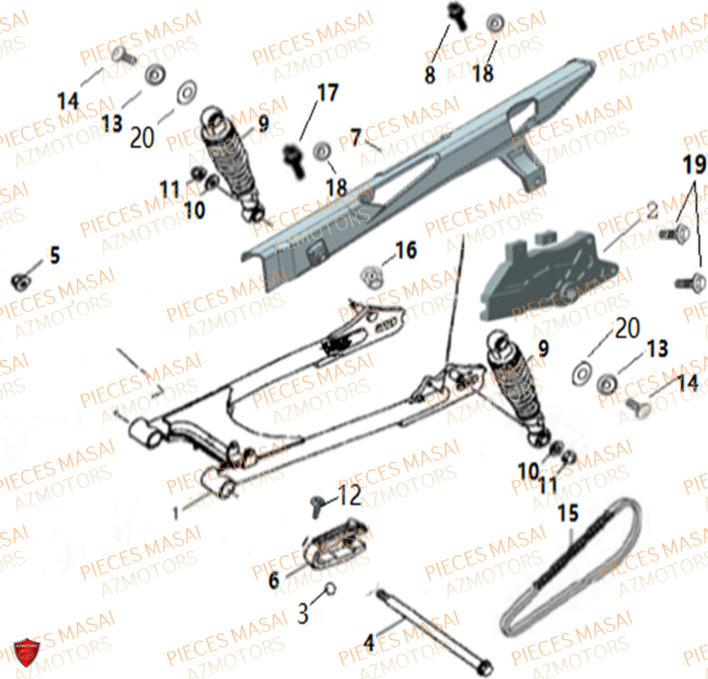 Bras Oscillant Suspension Ar No Serie=xxs12xxpu MASAI Pièces Moto SCRAMBLER 125cc 2021