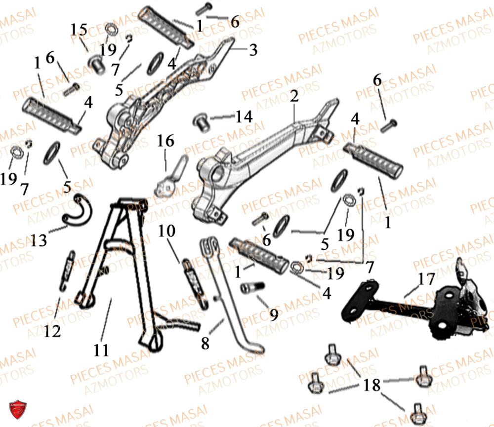 Cale Pied No Serie=xxs12xxmu Etxxs12xxnu MASAI Pièces Moto SCRAMBLER 125cc 2021