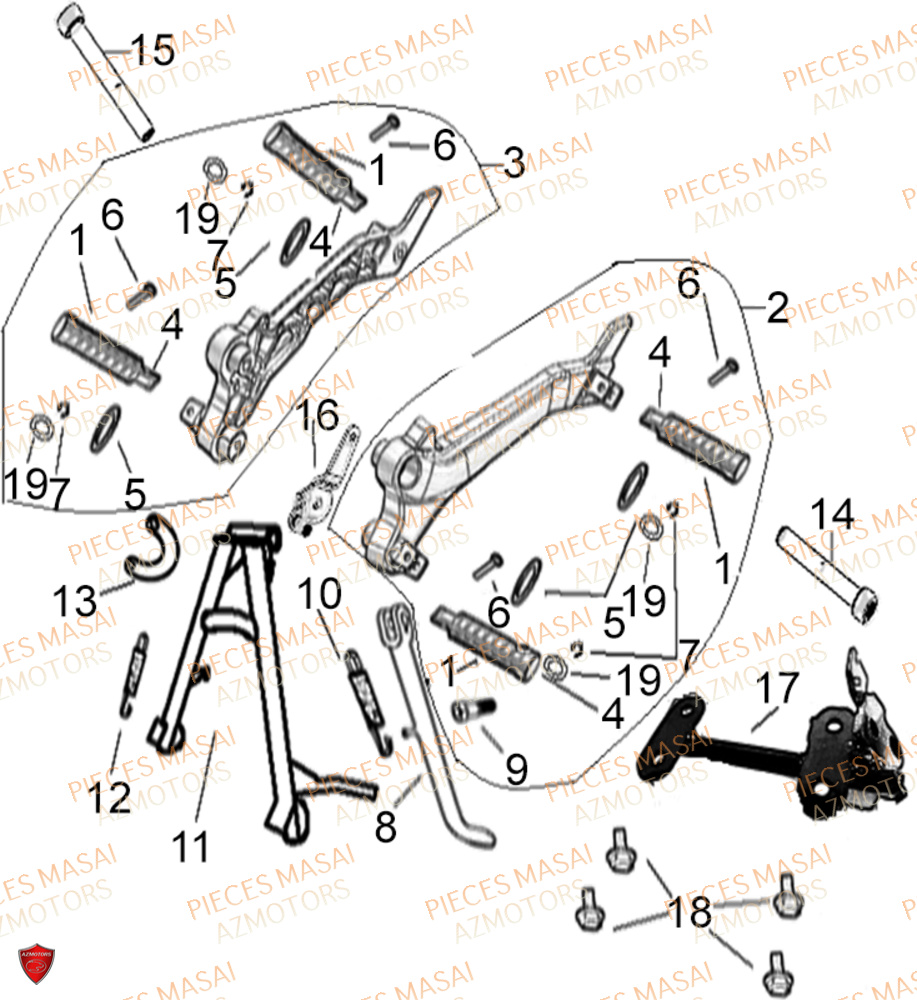 Cale Pied No Serie=xxs12xxpu MASAI Pièces Moto SCRAMBLER 125cc 2021