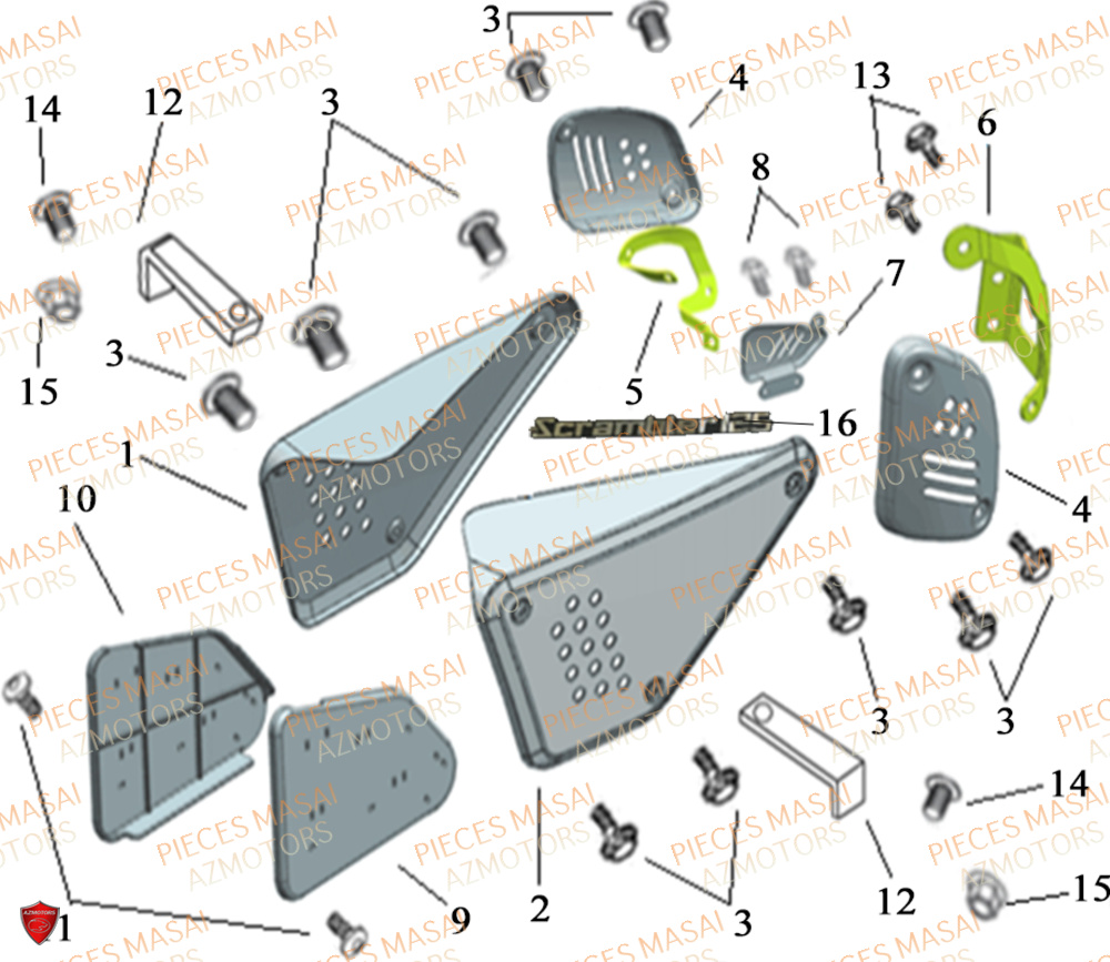 Carrosseries Later No Serie=xxs12xxmu Etxxs12xxnu MASAI Pièces Moto SCRAMBLER 125cc 2021