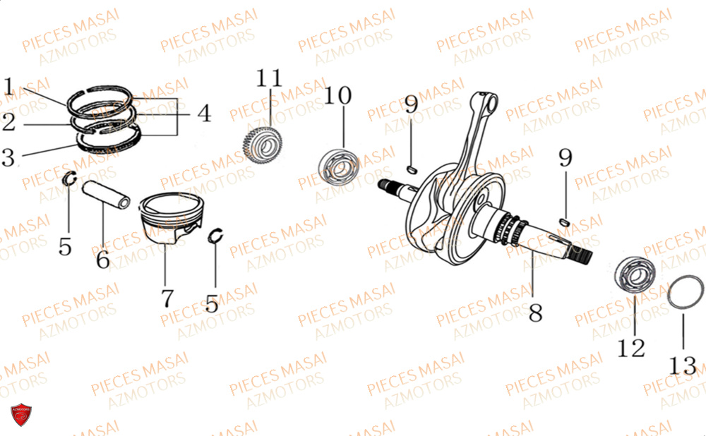 Embiellage Piston No Serie=xxs12xxmu Etxxs12xxnu MASAI Pièces Moto SCRAMBLER 125cc 2021