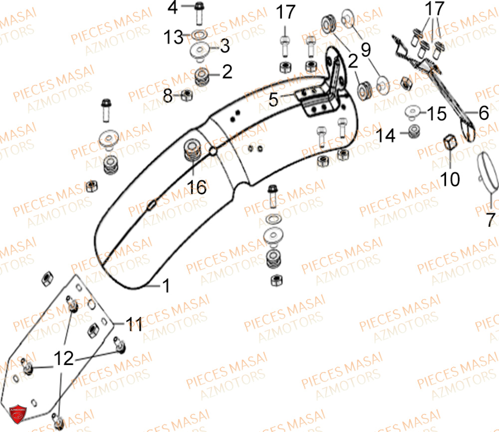 Garde Boue Arriere No Serie=xxs12xxpu MASAI Pièces Moto SCRAMBLER 125cc 2021