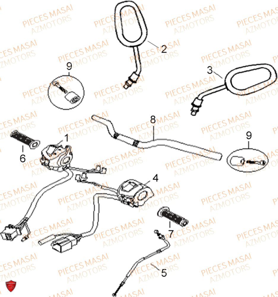 Guidon Commodo Retrovis No Serie=xxs12xxpu MASAI Pièces Moto SCRAMBLER 125cc 2021