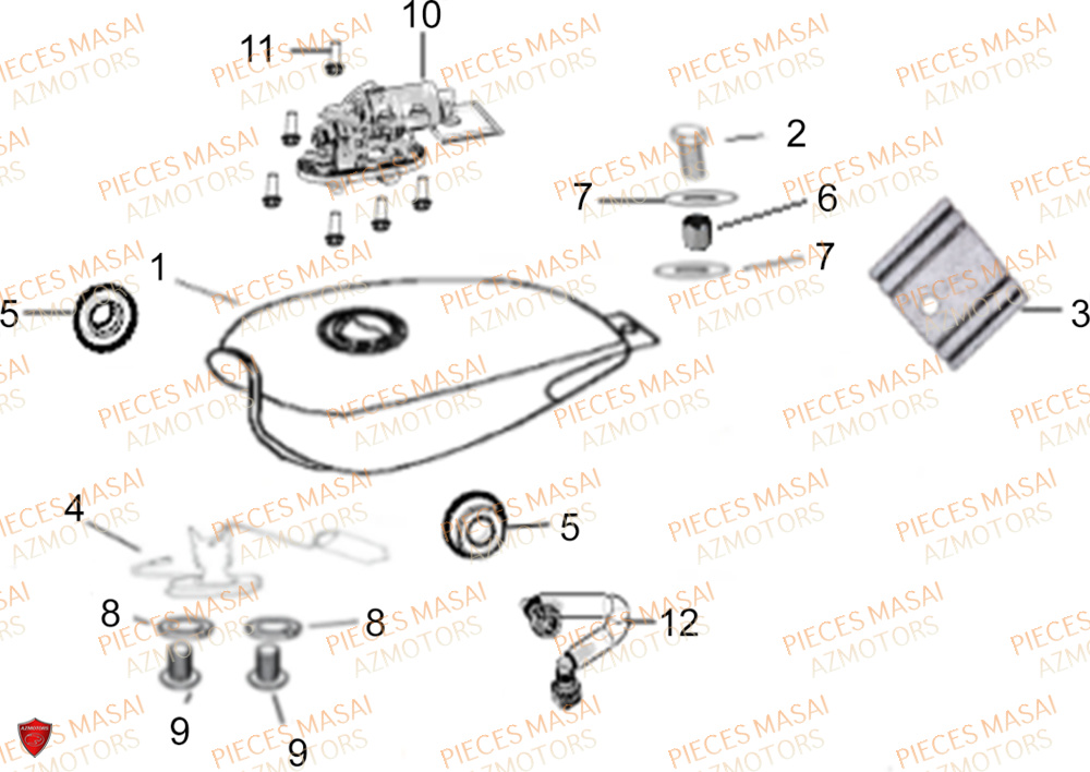 Reservoir A Carburant No Serie=xxs12xxpu MASAI Pièces Moto SCRAMBLER 125cc 2021