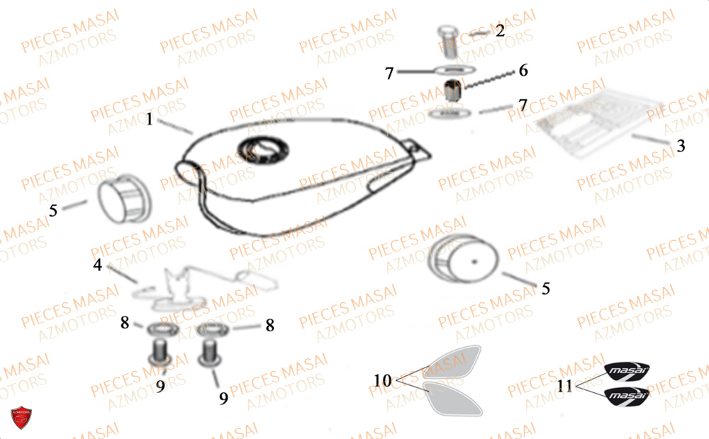 Reservoir A Carb No Serie=xxs12xxmu Etxxs12xxnu MASAI Pièces Moto SCRAMBLER 125cc 2021