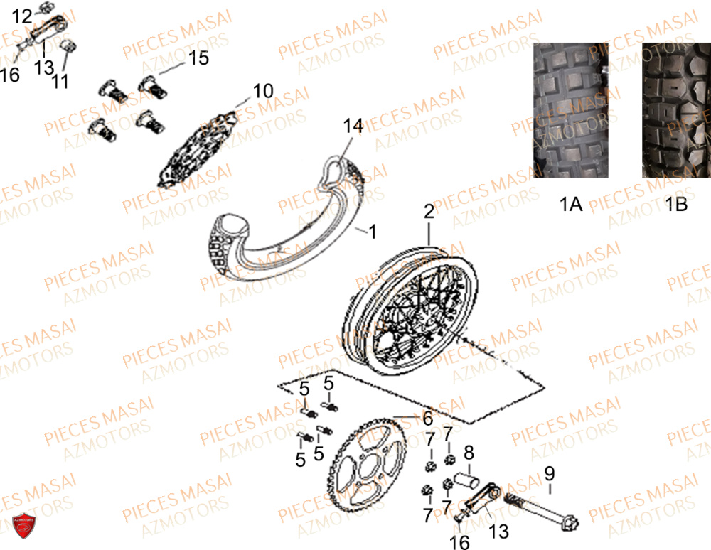 Roue Arriere No Serie=xxs12xxmu Etxxs12xxnu MASAI Pièces Moto SCRAMBLER 125cc 2021