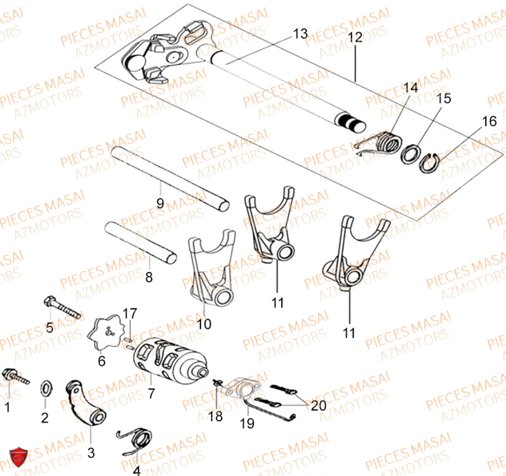 Selection Vitesses Barillet No Serie=xxs12xxpu MASAI Pièces Moto SCRAMBLER 125cc 2021