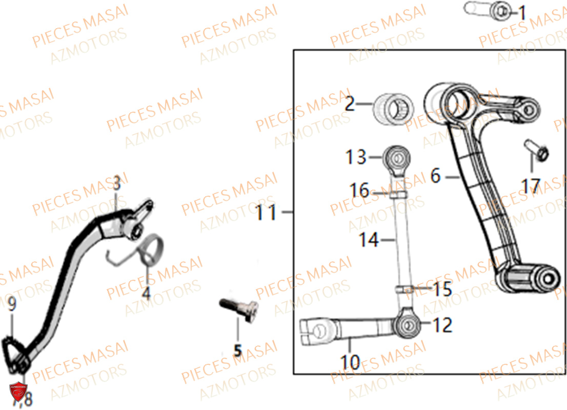 Selecteur Vitesses  Pedale Frein MASAI Pièces Moto SCRAMBLER 125cc SPORT