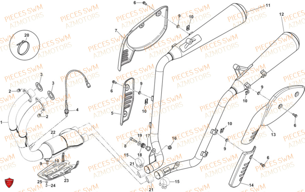 Echappement AZMOTORS Pieces SWM Origine SIX6 500 EURO 5 2023