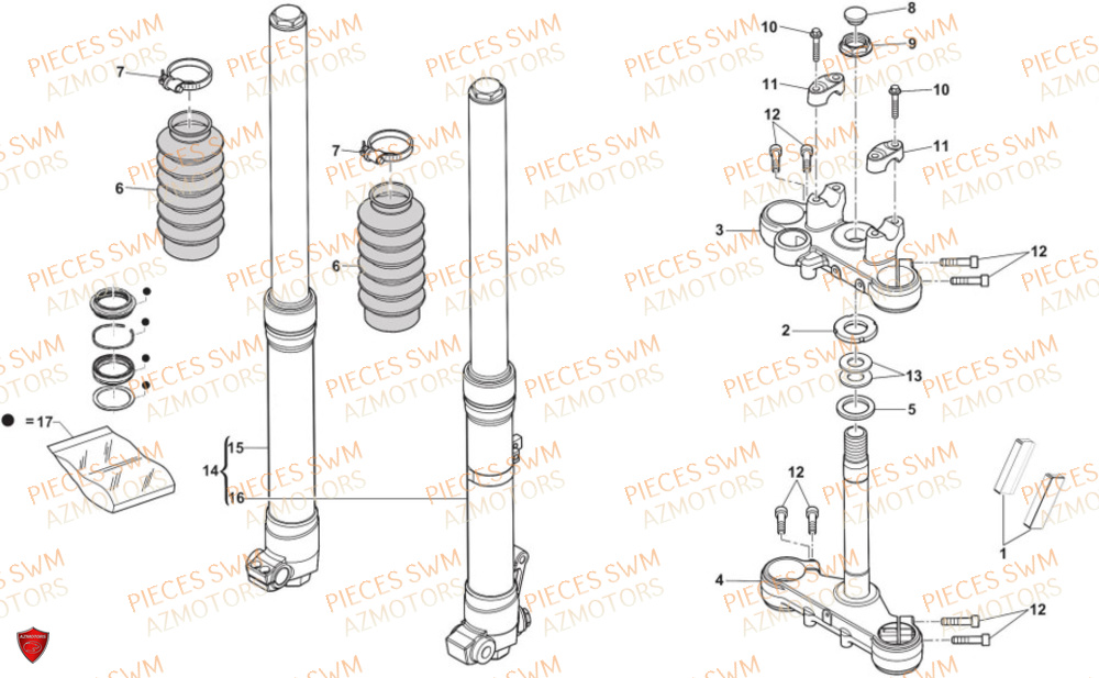 Fourche AZMOTORS Pieces SWM Origine SIX6 500 EURO 5 2023