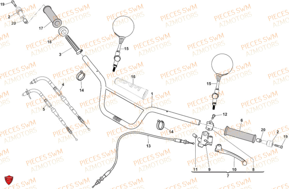 Guidon AZMOTORS Pieces SWM Origine SIX6 500 EURO 5 2023