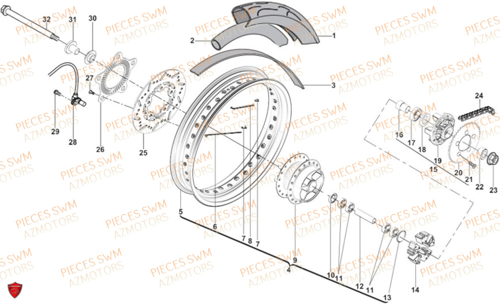 Roue Arriere AZMOTORS Pieces SWM Origine SIX6 500 EURO 5 2023