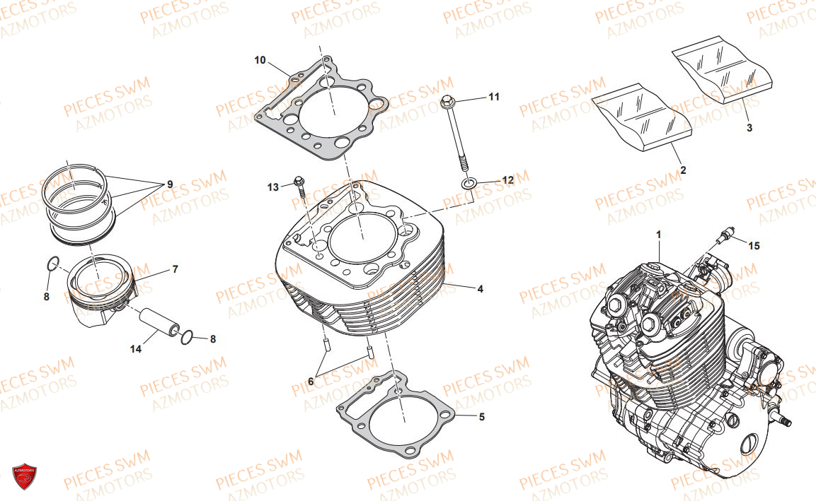 Cylindre AZMOTORS Pieces SWM Origine SIX DAYS 440 2018