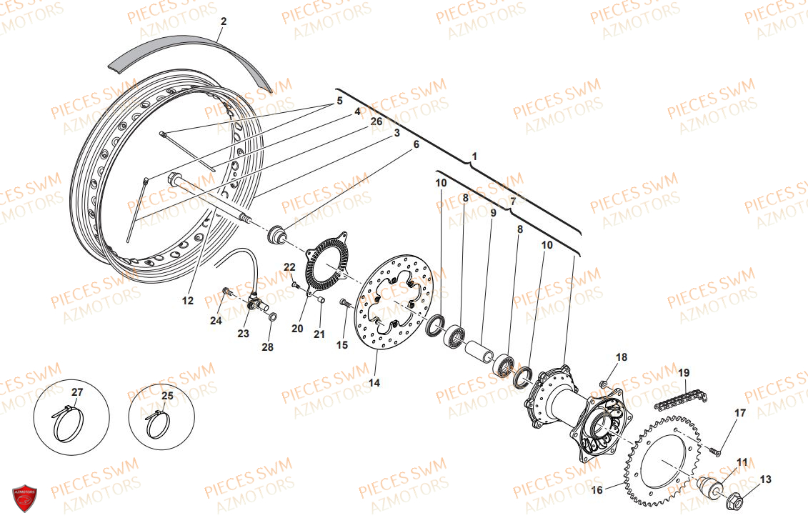 Roue Arriere AZMOTORS Pieces SWM Origine SIX DAYS 440 2018