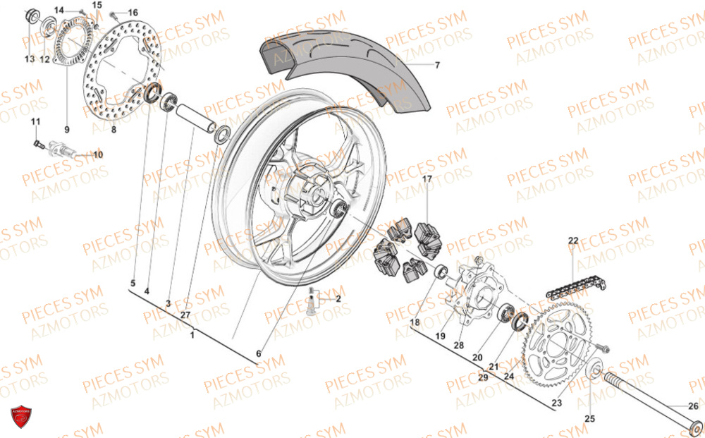 Roue Arriere SWM Pieces SWM Origine SM 125 R EURO 5 (2023/2024)
